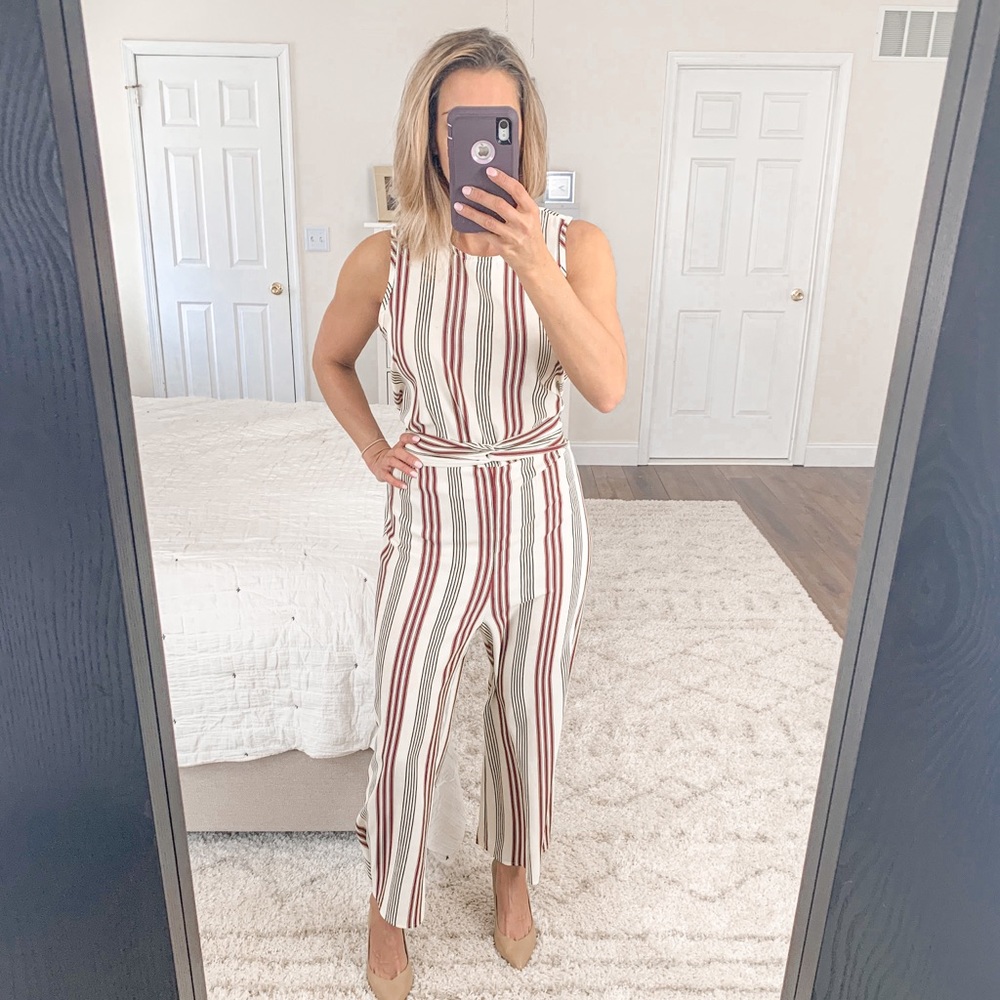 Ces Femme Sleeveless Wide-Leg Striped Romper